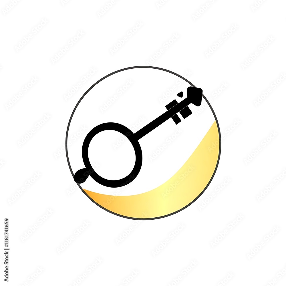Aufkleber golden key to success: abstract logo design of a key inside a circle with a gradient gold background