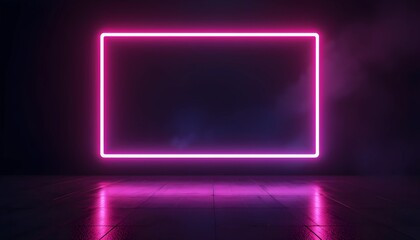 Futuristic Neon Rectangular Frame with Blue and Pink Gradient Glow, Reflecting on a Glossy Surface Against a Minimalist Black Background, Perfect for Modern Tech and Sci-Fi Aesthetics 