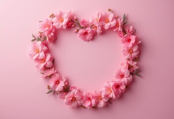 Pink floral heart arrangement on pastel background
