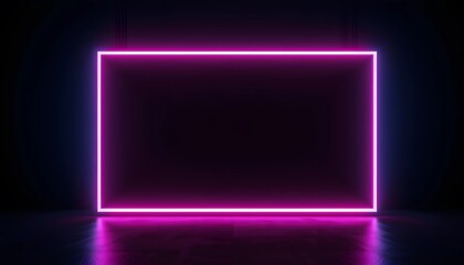 Futuristic Neon Rectangular Frame with Blue and Pink Gradient Glow, Reflecting on a Glossy Surface Against a Minimalist Black Background, Perfect for Modern Tech and Sci-Fi Aesthetics 