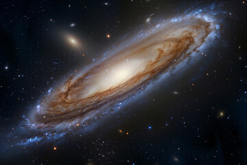 Naklejka premium Spiral galaxy with vibrant colors and glowing arms, astronomy concept.