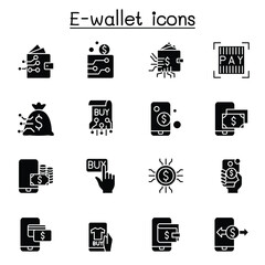 E-wallet, digital money, mobile banking icon set in thin line style