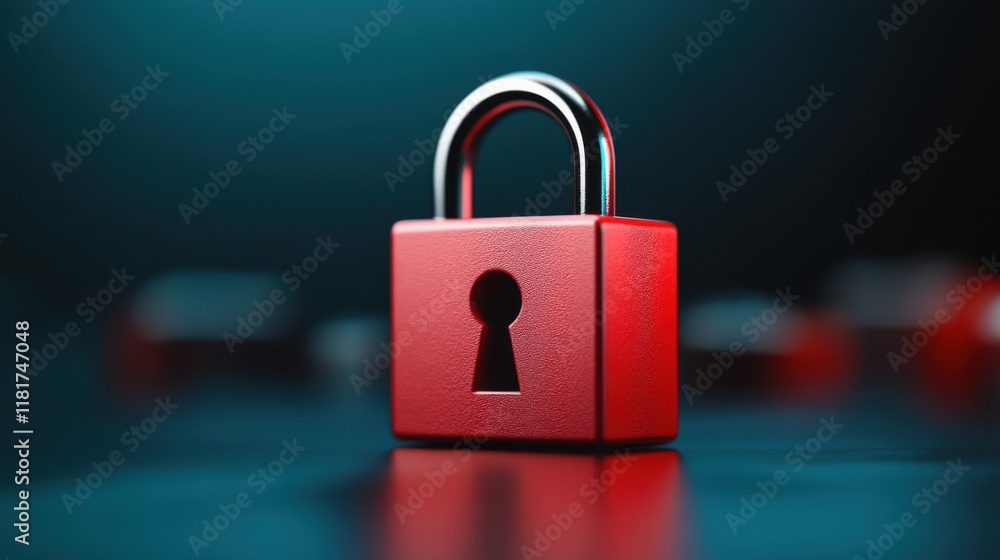 Poster red padlock with keyhole on blurred background symbolizing security, protection, and data privacy co
