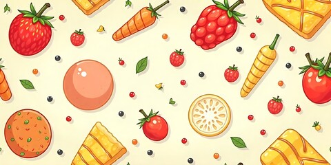 seamless pattern with strawberries A vector seamless background with food Food illustration