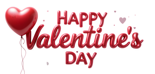 3D text saying "Happy Valentine's Day" with a balloon! It's all set against a clean white background.
