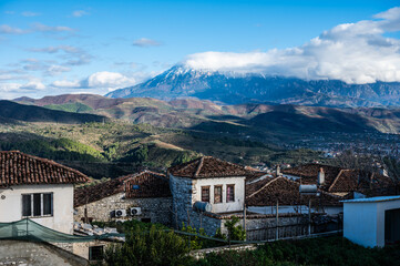 Fototapeta premium Rooftops of old houses at the castle of Berat, Albania