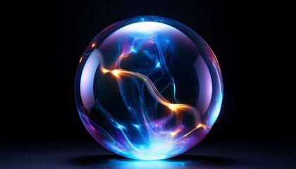 大きなガラス玉に透き通るようなプラズマのアクセント、程よいグラデーション、スタイリッシュな背景画像 Generated by AI
