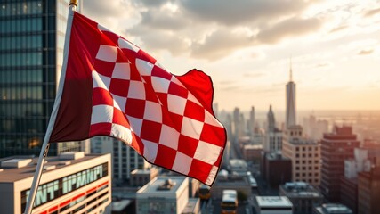 Checkered Flag Wave Cityscape - Dynamic Urban Scene