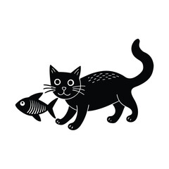 a cat has just stolen a fish.