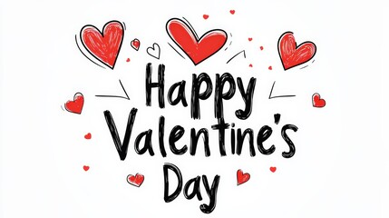 Charming Happy Valentine's Day Illustration With Red Hearts And Handwritten Text For Celebration Concept