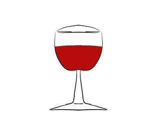Illustration of a glass filled with red wine. Drinks theme. Dishes filled with wine.