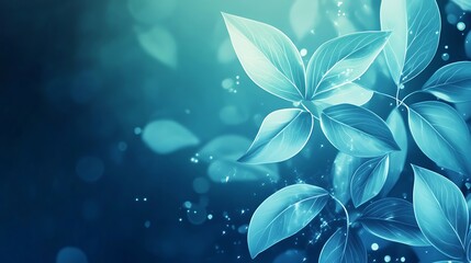 Fototapeta premium Teal Leaves Glowing Brightly In A Dark Setting