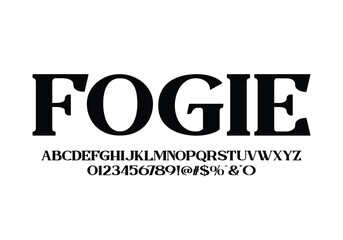 Fogie font for logo and headline. Isolated Vector typeset