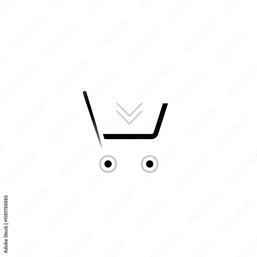 Poster shopping cart icon: minimalist shopping cart icon, featuring a sleek design with two wheels and an a