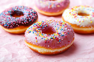 doughnuts with sprinkles in concept of valentine day on 14 February 2025 with pink and red heart gift love rose romance romantic things with background