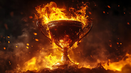 A fiery trophy surrounded by flames, symbolizing victory and achievement.