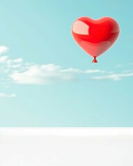 Fototapeta premium Embrace your heart valentine concept, Red Heart Balloon Floating in Blue Sky with Clouds for Valentine Theme