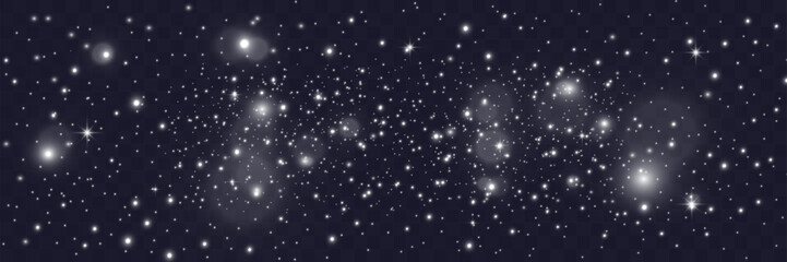  Sparkling white light particles on transparent background, glowing stars and dust effect, festive glitter overlay, magical illumination, digital abstract decoration.
