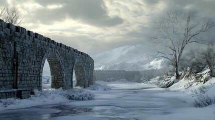 Low Angle View of a Majestic Citadel Surrounded by Snow in a Stunning Winter Landscape