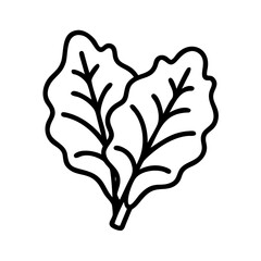 beet greens icon, vegetables line art, vegetables vector - simple black line art icon of beet greens perfect for logos, and vegetables-themed designs.