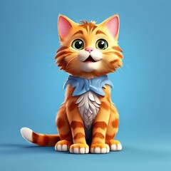 the AI Image Generator, Adorable Cartoon Cat Character on Bright Orange