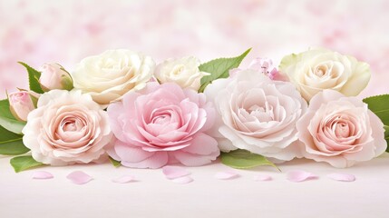 Delicate Pastel Roses and Camellia Blooms Arrangement