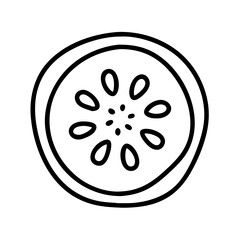 cucumber slice icon, vegetables line art, vegetables vector - simple black line art icon of cucumber slice perfect for logos, and vegetables-themed designs.