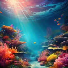 Naklejka premium A vibrant underwater coral reef scene
