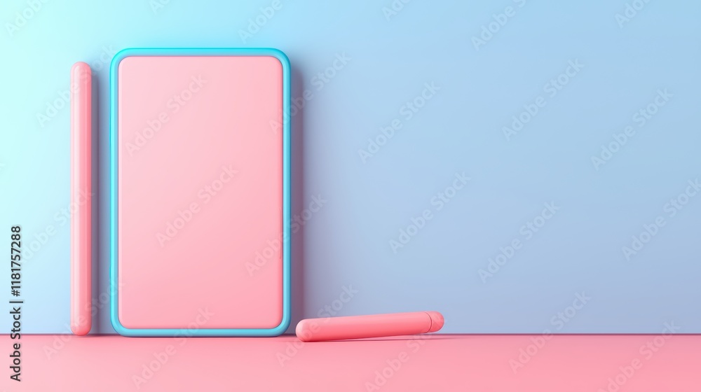 Poster soft color minimalist background with frames and shapes in pastel