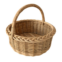Fototapeta premium Empty light brown woven wicker basket with handle