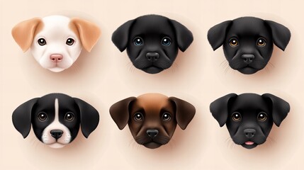 Fototapeta premium Adorable puppies with different fur colors, posing for the camera. A collection of cute dog portraits.