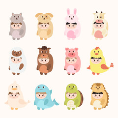 Pack of Children's Illustrations in Animal Costumes