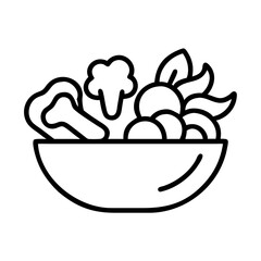 vegetable stir fry icon, vegetables line art, vegetables vector - simple black line art icon of vegetable stir fry perfect for logos, and vegetables-themed designs.