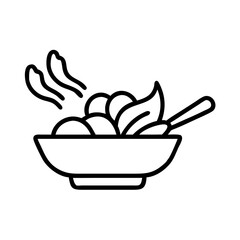 vegetable stir fry icon, vegetables line art, vegetables vector - simple black line art icon of vegetable stir fry perfect for logos, and vegetables-themed designs.