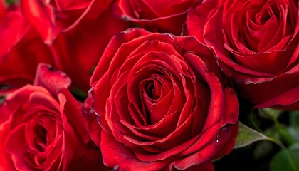 A close-up of a bouquet of red roses. Valentine's Day.
