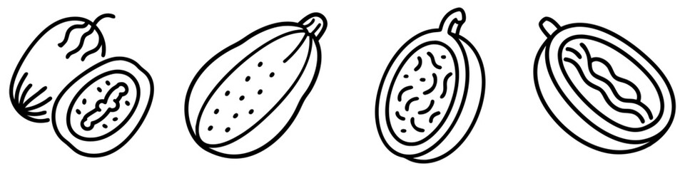 spaghetti squash icon, vegetables line art, vegetables vector - simple black line art icon of spaghetti squash perfect for logos, and vegetables-themed designs.