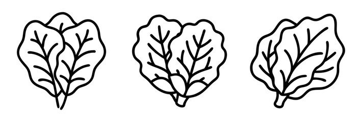 collard greens icon, vegetables line art, vegetables vector - simple black line art icon of collard greens perfect for logos, and vegetables-themed designs.