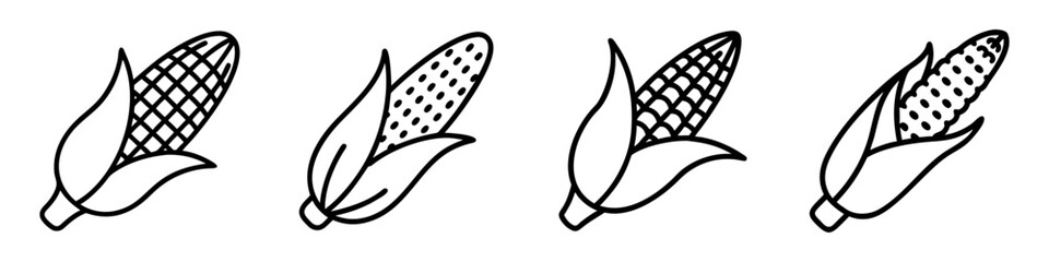 corn on the cob icon, vegetables line art, vegetables vector - simple black line art icon of corn on the cob perfect for logos, and vegetables-themed designs.