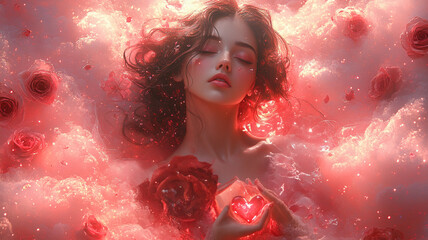 愛の女神の幻想的な美 - 心を照らす光/Fantasy Beauty of the Goddess of Love - Illuminating the Heart Generative AI