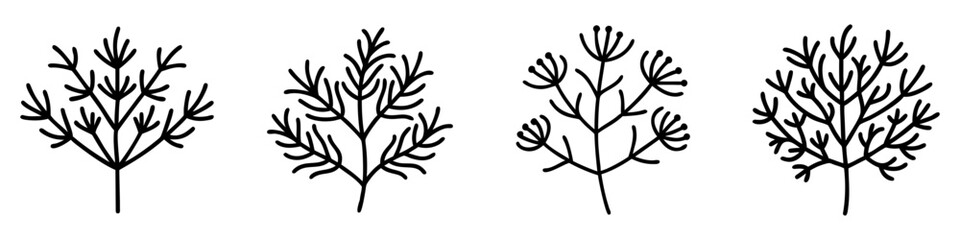 dill icon, vegetables line art, vegetables vector - simple black line art icon of dill perfect for logos, and vegetables-themed designs.