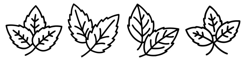 mint leaves icon, vegetables line art, vegetables vector - simple black line art icon of mint leaves perfect for logos, and vegetables-themed designs.
