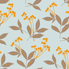 Vector - leaves and berries illustration seamless pattern.