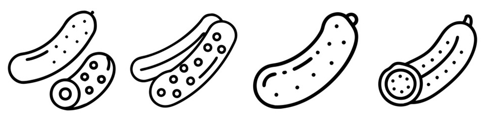 pickled cucumber icon, vegetables line art, vegetables vector - simple black line art icon of pickled cucumber perfect for logos, and vegetables-themed designs.