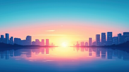 Fototapeta premium Serene Cityscape at Sunrise Over Water