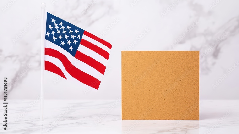 Poster american flag with empty block for text or design placement