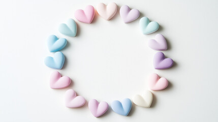 Obraz premium valentines day simple pastel hearts frame circular border on white background