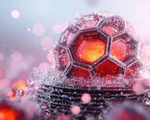 Abstract Red Geometric Sphere in Water Hexagonal Crystal Macro Photography Bokeh Background