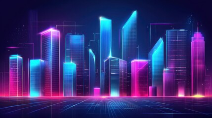 Fototapeta premium Neon Cityscape: Futuristic Metropolis at Night