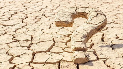 Cracked question mark on dry desert.