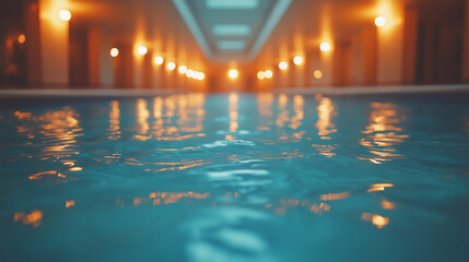 Fototapeta premium Luxurious indoor pool with serene lighting and tranquil ambiance.
